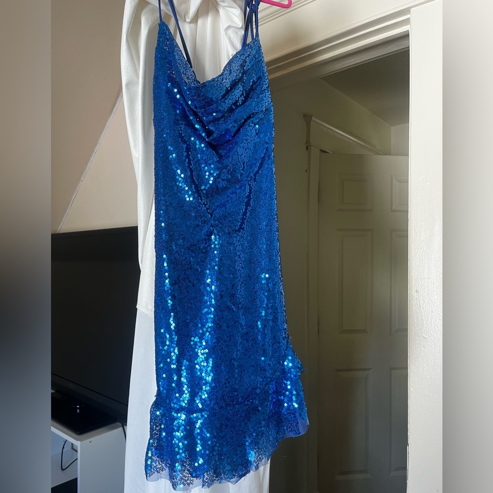 Blue Sequin Hoco Dress